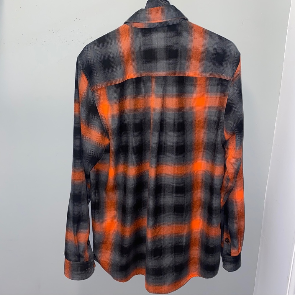 Men’s Large Salem Dixxon Flannel Plaid Button-Up Shirt Long Sleeve Orange Large - Picture 6 of 7